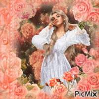 Woman in the rose garden - Free animated GIF