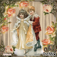 Vintange Children and Peach Roses by Joyful226/ Connie - GIF animé gratuit