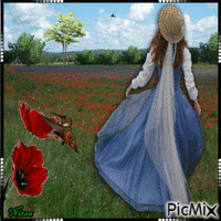 the girl and the  anemones animowany gif