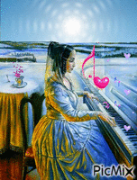 Zongorázó nő kék ég alatt! анимированный гифка