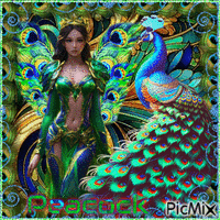 Peacock & Woman - 免费动画 GIF