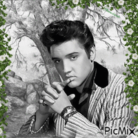 Elvis Presley en noir et blanc.