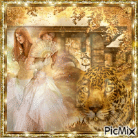 GOLD SEPIA LADIES AND LEOPARD Animated GIF