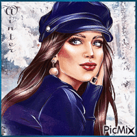 Winter. Woman in blue - Безплатен анимиран GIF