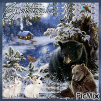 Cozy winter wishes. Bear, landscape, winter - GIF animado gratis