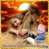 une fille et son cheval GIF animé