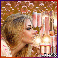 Ooh... pink champagne... let's take a bath... - Free animated GIF