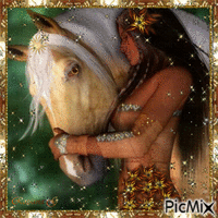 Femme et son cheval - Бесплатный анимированный гифка