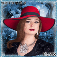 EMELINE - Femme avec un chapeau rouge... 💖 - GIF animé gratuit