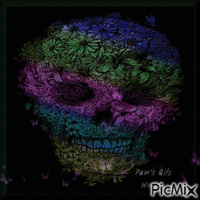 Flowery Skull and Butterflies Animiertes GIF