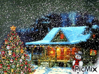 Log Cabin Christmas Animated GIF