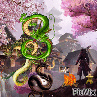Asian fantasy with dragons - GIF animé gratuit