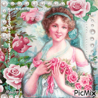Femme vintage avec des roses - Free animated GIF