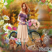 Fille et bicyclette - Free animated GIF