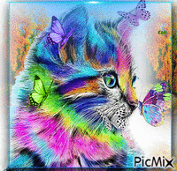 Le chat et le papillon - Gratis geanimeerde GIF