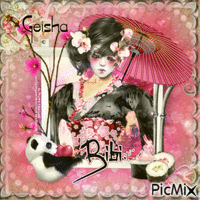 Geisha ton rose - GIF animé gratuit