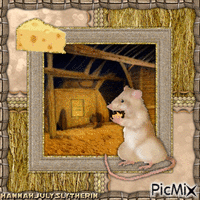 {♥}Cute Rat eating Cheese in the Barn{♥} animirani GIF