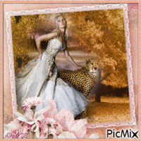 Woman and a Leopard 动画 GIF