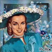 Dame mit Hut mit passenden Blumen - 免费动画 GIF