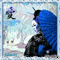 Geisha winter tone blue - GIF animé gratuit