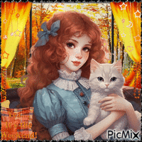 Yea...Its the Weekend. Autumn. girl, cat - Free animated GIF