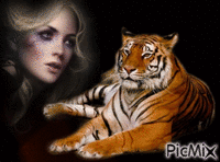 femme & tigre - Free animated GIF