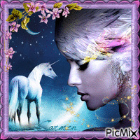 girl with unicorn - Ingyenes animált GIF