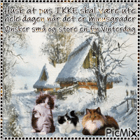 Remember that cats should not be out all day hven there are minus degrees. Wishes big and small a nice winterday. - Bezmaksas animēts GIF