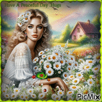 Have a Peaceful Day. Meadow of daisies animált GIF