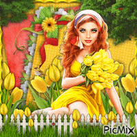 Beauty and her Yellow Flowers-5-02-24 - Бесплатный анимированный гифка