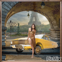 Frau in Paris mit ihrem Auto - 免费动画 GIF