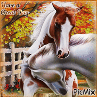 Have a Great Day. Autumn. Horses GIF animé