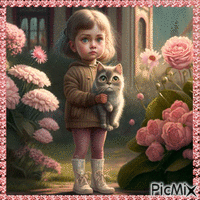 PETITE FILLE ET CHAT - Free animated GIF