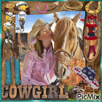 Cowgirl and horse - GIF animé gratuit