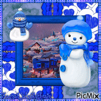 (((Cute Snowperson in Blue))) 动画 GIF