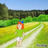 Redhead baby girl in country animuotas GIF