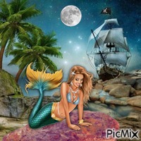 Mermaid Chelsea near ship Animated GIF