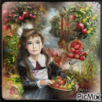 Girl with apple анимирани ГИФ