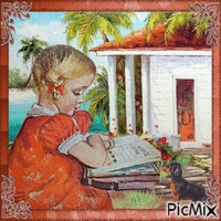 Das kleine Mädchen, das liest - Wettbewerb - Δωρεάν κινούμενο GIF