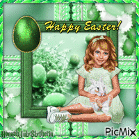 ♣♠♣Happy Easter Kid & Bunny in Green♣♠♣ - Bezmaksas animēts GIF