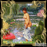 The "standing bather"at the lilly pond - Бесплатни анимирани ГИФ