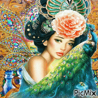 Peacock and woman