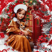 Feliz Navidad - Niño con un ciervo GIF animé