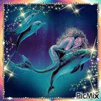 Mermaid&Dolphins - Безплатен анимиран GIF