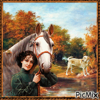 Femme et son cheval - Vintage - Besplatni animirani GIF