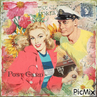 Postcard vintage couple - Free animated GIF