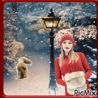 Femme en hiver en rouge