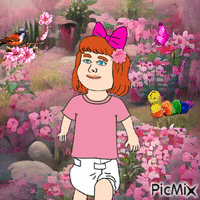 Baby in pink world with friends animēts GIF