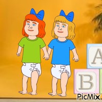 Blonde and redhead baby in studio animovaný GIF