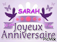 joyeux anniversaire Sarah 18 ans - Bezmaksas animēts GIF